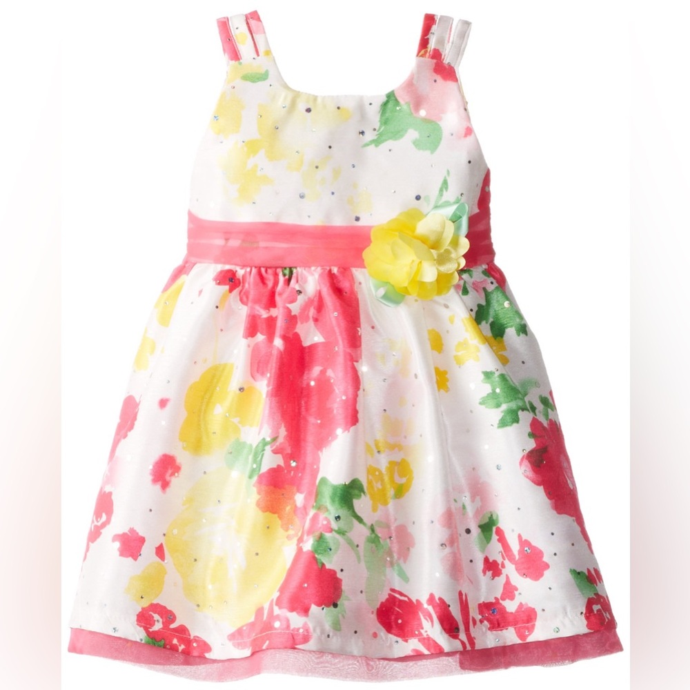 Youngland Baby Dress 12 Months White and Pink Yellow Flowerā Sleeveless